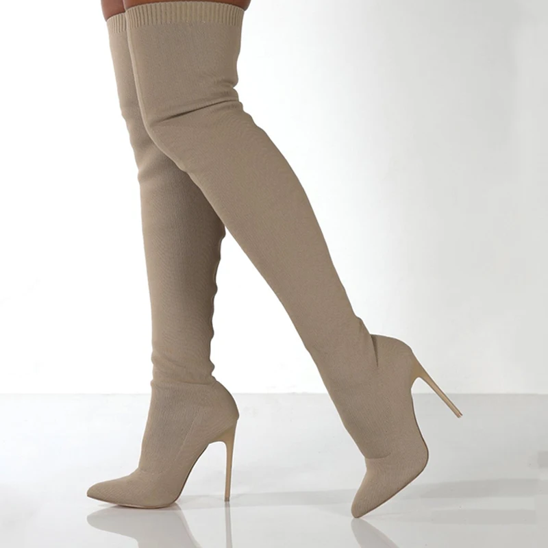Sewing Knit - Damskie Jesienne Kozaki Za Kolano Szpilki