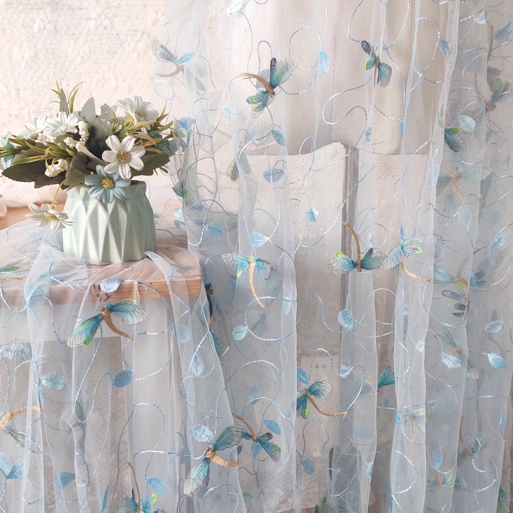 Sewing Embroidery Fabric - 1 jard niebiesko-różowej siateczki z trójwymiarowym