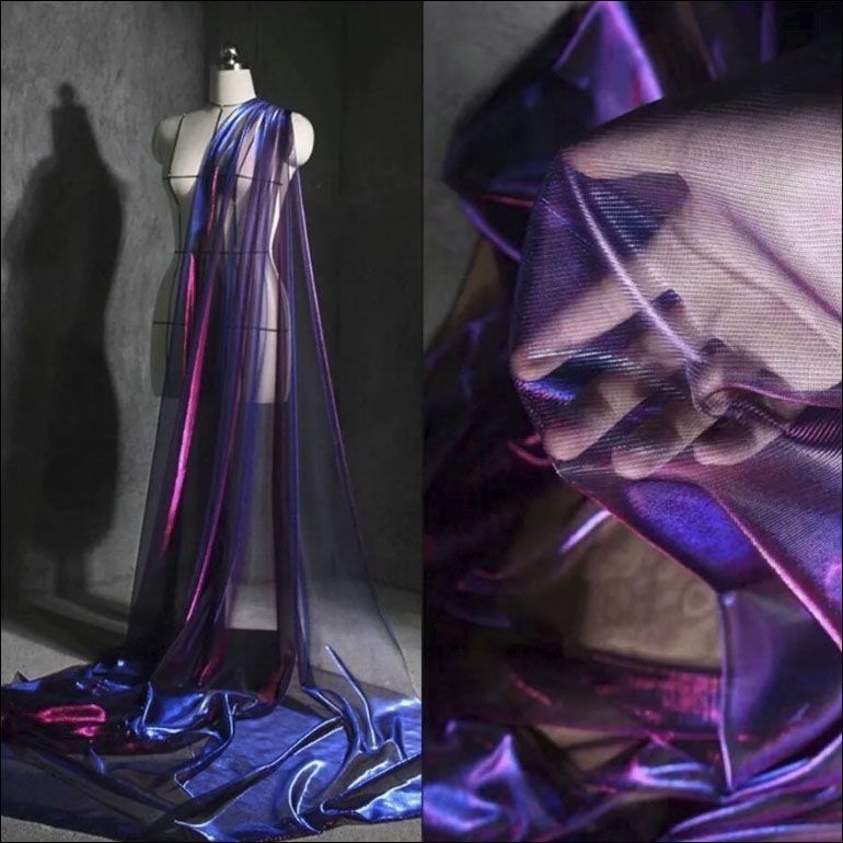 Sewing Technical Fabrics - Metaliczna brokatowa siatka tiulowa, cienka, prześwitująca,